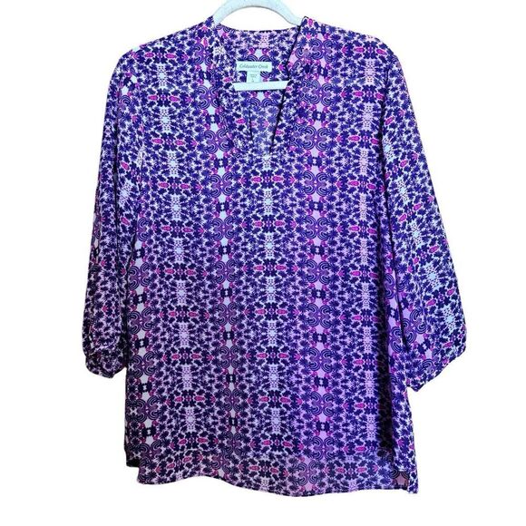 Coldwater Creek Top Women Large 14 Multicolor Paisley Print Sheer Popover Blouse - Picture 1 of 9
